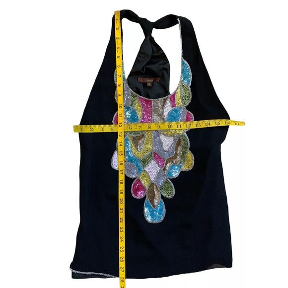 Single Brand Silk Embellished Beaded Sequin Sleeveless Racerback Top Lined Small - Picture 4 of 7